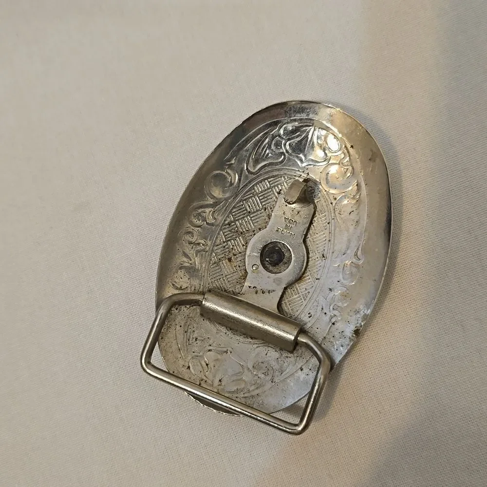 VINTAGE | large silver bull rider‎ cowboy buckle.